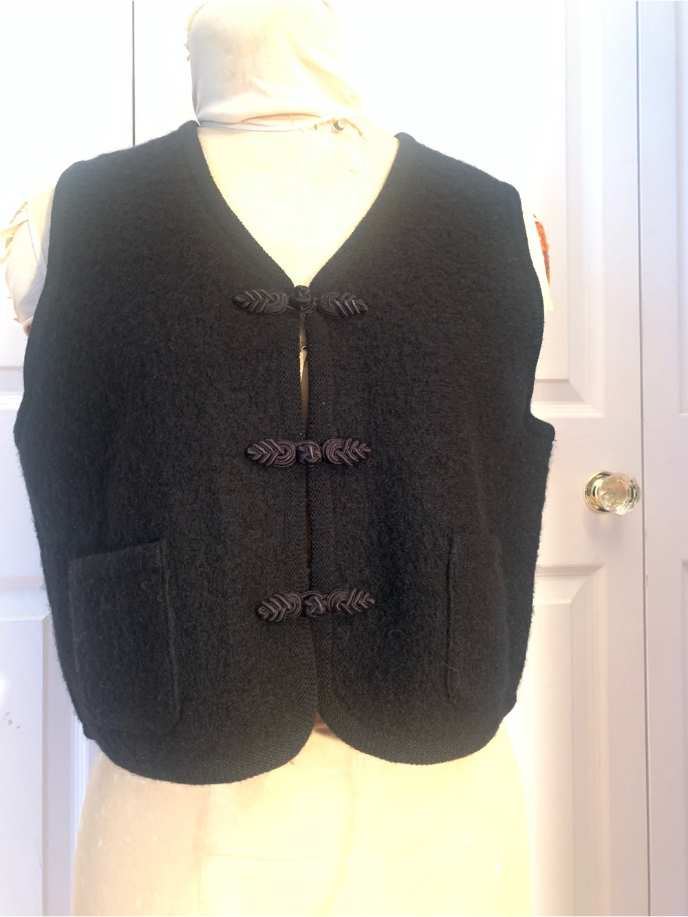 Herman Geist Black Women's Wool Toggle Vest - Classic Sleeveless Layer